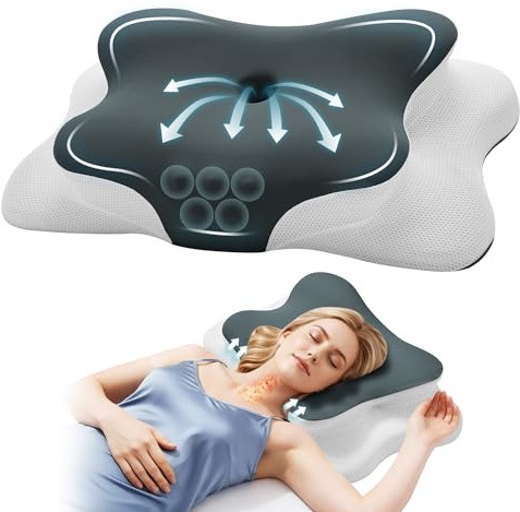 Autsel Ergonomic Memory Foam Pillow with Removable Cover – Orthopedic Neck Support Pillow for Side, Back & Stomach Sleepers | Relief for Neck & Shoulder Pain, Dark Grey-White