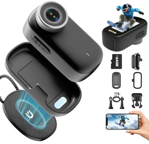Nisanuki Cámara Deportiva 4K WiFi, 64GB Mini Cámara de Acción, 150° Videocámara de Casco con Pantalla Videocámara Corporal para Vlogs Moto Bici Deportes Varios Accesorios