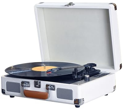 CHICIRIS Tourne-Disque Portable avec Système HiFi 5.0, Platine Vinyle à 3 Vitesses pour Enregistrements 7/10/12 Pouces, Lecture USB/SD/TF, Idéal pour la Maison et Les Fêtes (White)