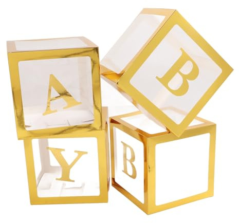 TOPINCN Decorazioni per Scatole di Palloncini per Baby Shower, Scatole Trasparenti per Palloncini, Design Trasparente con Lettere e Adesivi per Proposte Decorazioni per Feste di (D'oro)