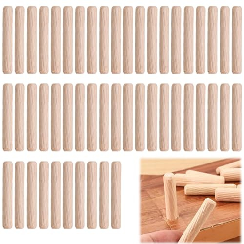 MKEAWWU Legno Tasselli 50 Pezzi Rotondi Scanalati M6X40Mm, Perni Di Riferimento Per Cassetto Armadio Artigianale, Colore Naturale