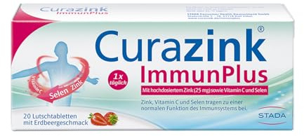 STADA Curazink ImmunPlus - Nahrungsergänzungsmittel zur Unterstützung des Immunsystems – mit hochdosiertem Zink (25mg), Selen und Vitamin C - 1 x 20 Lutschtabletten