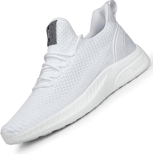 Feethit Gymnastikskor för kvinnor, män, löparskor, sportskor, sneakers, halkfria gummisulor, lätta och andas, för promenader, löpning, jogging, färger, 36–47, Vit, 46 EU