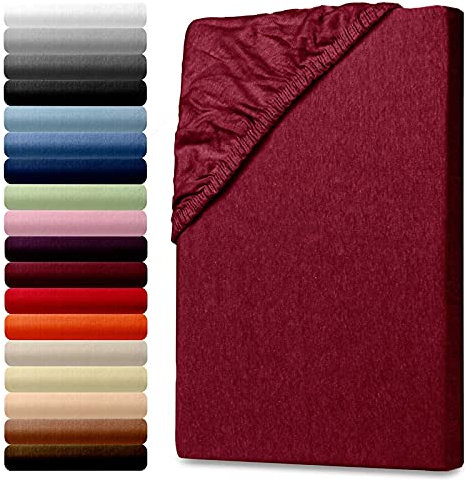 Julido Spannbettlaken 140x200 cm, Jersey Bettlaken aus Baumwolle, Bordeaux, Oeko-Tex Standard 100, Atmungsaktiv, Hautsympathisch