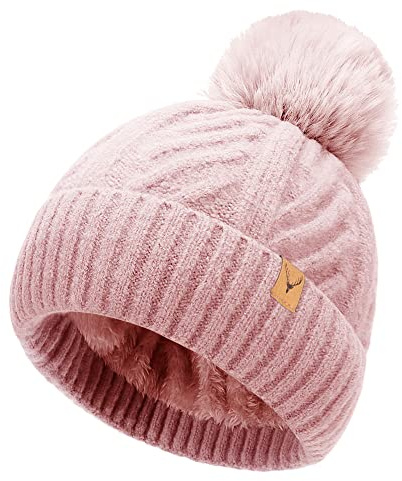 NEOLA Winter Hats for Women - Fleece Lined Beanie Hat Ladies Soft Warm Knit Bobble Hat with Detachable Chunky Faux Fur Pom Pom for Outdoor Sports Ski UK