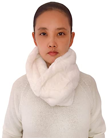 Lina & Lily Vinter Loop halsduk Snood damer fuskpäls, Vit,