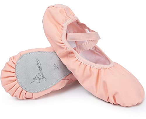 Zapatillas de Ballet Danza Canvas Suela Entera de Cuero Antideslizante Calzado de Danza y Gimnasia para Niña y Mujer Adultos (Rosa, Numeric_31)