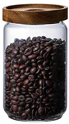 Bocaux De Stockage En Verre, Bocal Hermetique, Pot En Verre Borosilicaté, Bocaux Epices, avec Couverture En Bois, Bon Effet d'Étanchéité, pour Épices, Sucre, Café, Biscuits, Bonbons (750ml/26oz)