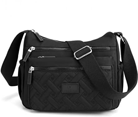 Womens Multi Pocket Casual Crossbody Bag Waterproof Shoulder Messenger Bag Handbag for Daily Use Travel (Black)