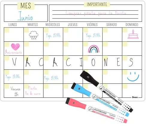 BIXEA - A4 - Pizarra magnetica nevera - Set 4 PCS - Calendario magnetico nevera - Pizarra nevera magnetica - Planificador mensual - Pizarra nevera - Calendario nevera - Pizarra magnetica blanca