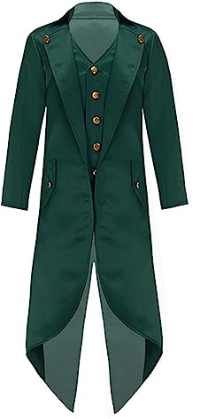 YOOJIA Kids Boys Medieval Renaissance Tailcoat Halloween Costumes Vampire Gothic Jacket Vintage Victorian Frock Coat Dark Green 16 Years