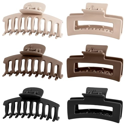 Lolalet Pince à Cheveux à Double Dents, 6 Grande Pinces à Cheveux pour Femmes, Grosse Hair Clip Pince Crabe Cheveux Épais et Fins 8cm, Hair Claw avec Couleur Différente -Couleur F
