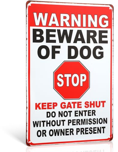 Photect Cartel Cuidado con el Perro de Chapa Señal Beware of Dog de 20 x 30 cm Cartel Perro Peligroso Inoxidable, Resistente al Clima para Exteriores Cerca Puerta o Portón(Estilo de Texto)