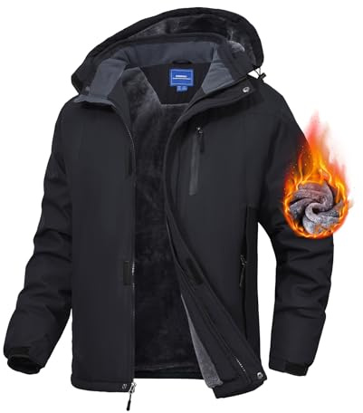 Zoofly Herren Snowboardjacke Skijacke Winterjacke Wasserdicht Outdoor jacken Waterproof Snowboardjacke für Männer Winddicht Schwarz 3XL