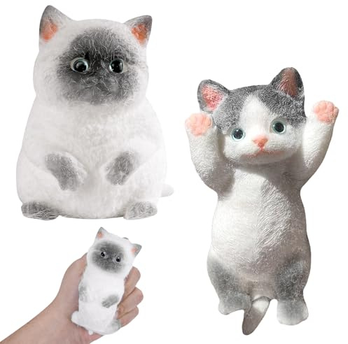 2Piezas Taba Squishy Gato Squeeze Juguete, Gato Fidget Toys Gato Fufu Squishy Toy Squishy Gato Anti Estrés Juguetes, Gato Kawaii Anti-Stress para Niños y Adultos