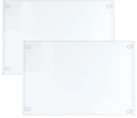 Lot de 2 planches à découper carrées en verre trempé avec pieds en caoutchouc, 40 x 30 cm, plateau en verre transparent antidérapant pour comptoir de cuisine