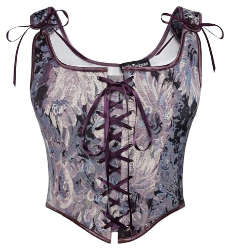 SCARLET DARKNESS - Corsetto vittoriano overbust con i lacci da donna, in tinta unita, vintage, elegante