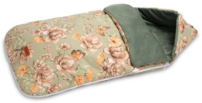 SENSILLO - Fußsack Kinderwagen - Baby Fußsack - für Babywanne und Buggy - für Sommer und Frühling - mit Reißverschluss, Baumwolle und Velvet Stoff, Gurtöffnungen - Blumen Grün