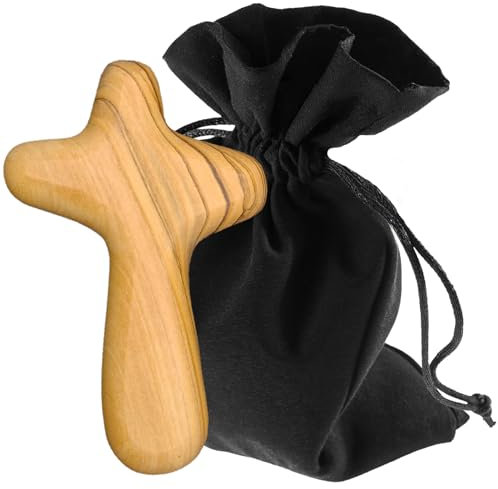 Lunexus Trostkreuz 7,5 cm - Handkreuz Olivenholz aus Bethlehem - Gesegnet & geweiht - Lebenskreuz für Heilung, Pilgern, Kommunion, Firmung, Taufe - Geschenk für Kranke, Trauer & Beerdigung