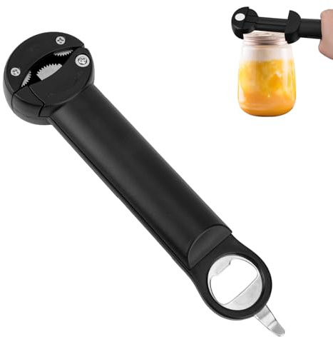 Apriscatole Magnetico Multifunzionale, Apribottiglie Magnetico Retrattile in Acciaio Inox Apribottiglie con Coperchio per Barattoli Forniture da Cucina per Mani Deboli Artrite (Nero)