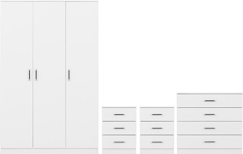 Seconique Dakota 3 Door Wardrobe Bedroom Set in White