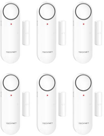 TECKNET Türalarm, Fensteralarm Einbruchschutz, Fenster Alarmanlage mit 3-Stufiger Lautstärke und LED-Alarm, Sirene mit Modusumschaltung, Magnetsensoren für Garage/Büro/Wohnung/Hotel (6er-Pack)