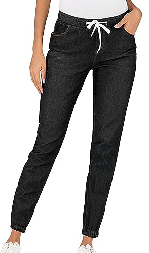 Générique Jean Elastique Femme Leger Ete Vêtements Haut Salopette Pantalon Grossesse Taille Basse Jeans Stretch Souple Mode Flared Leggings 7/8eme Jupe Large Haute Noir Bootcut Legging
