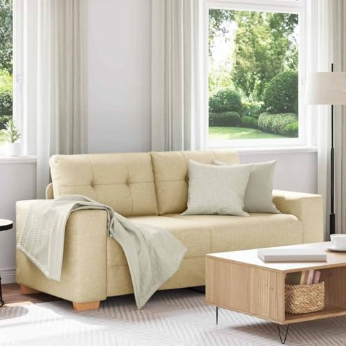 Runheo Loveseat soffa grädde 140 cm tyg, modern 2-sitsig relaxsoffa för vardagsrum, sovrum, kontor, robust polyestertyg ram