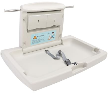 Hamwesh Skötbord, Hopfällbart Hydrauliskt Skötbord för Blöjor, Väggmonterat med Säkerhetsrem Tissue Box Krokar för Restauranger Hotell Skolor