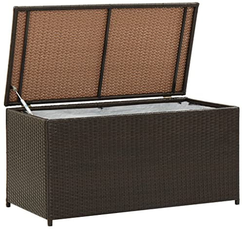 vidaXL Caja de Almacenaje de Jardín Ratán Sintético Casa Hogar Decoración Estilo Cofre Baúl Arcón Mobiliario Muebles Bricolaje 100x50x50 cm Marrón