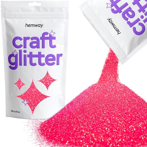 Hemway Craft Glitter Fluorescent UV Neon Pink 100g Microfine Glitter | for Crafts, Resin, Cosmetic, Nail, Face, Body, Festival, Tumblers, Art, Candle, Crafting