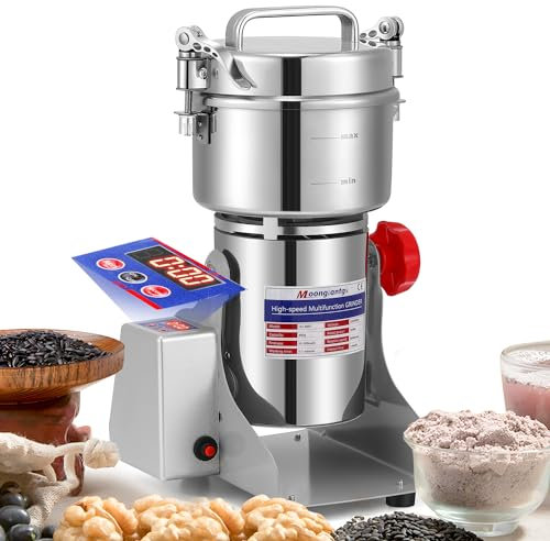 Moongiantgo 800g Getreidemühle Elektrischer Gewürzmühle mit LED-Anzeige, Rostfreier Stahl & 2500W 36000 U/min Kommerzieller Motor, 30s High-Speed-Superfine-Schleifen, für Kräuter/Getreide/Gewürze