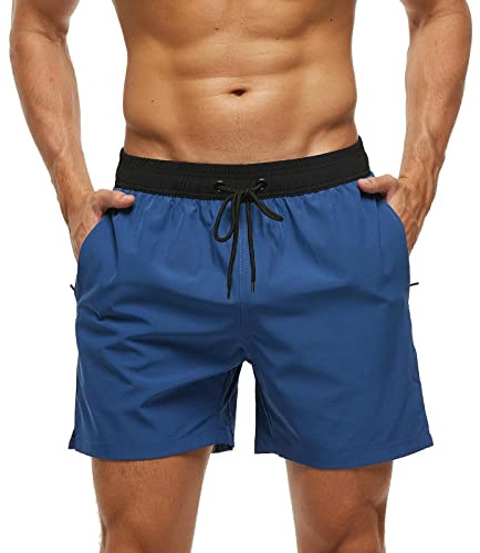 Aisprts Bañador Hombre Bañador Natacion con Bolsillos con Cremallera Pantalones Cortos de Playa Elásticos de Secado Rápido para Hombre con Cordón y Calzoncillos de Malla Interior
