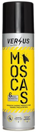 VERSUS MOSCAS - Insecticida contra Moscas, Mosquitos y otros Insectos Voladores - Efecto Barrera - Especial Polilla de la Ropa - Acción Inmediata - 6 Meses sin Insectos - Pulverizar sobre Superficies