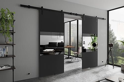 KIER FURNITURE MIA DUO Schiebetür – Schiebetür Komplettset Schiene Komplettset Mit Tür – Zimmertüren Mit Zarge Komplett - B212xH205xT1,6 cm - Graphit