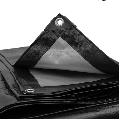 Heavy Duty Waterproof Tarpaulin 250gsm Mesh Ground Sheet, Silver/Black, Reinforced Eyelets Every 0.5m, UV Resistant PE Cover (4m x 5m)