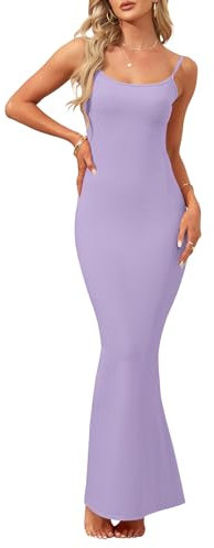 AUSELILY Robe Longue Sexy Violette pour Femme Robe d'été sans Manches Bretelles Spaghetti Dos Nu côtelée Moulante Robe de Cocktail Violet Clair S