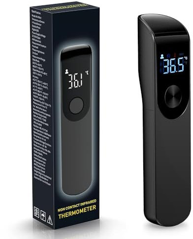 Termómetro de fiebre, termómetro infrarrojo sin contacto, termómetro digital con pantalla LCD de visualización y alarma de fiebre, ℃/℉, lectura instantánea, termómetro digital de fiebre (negro)