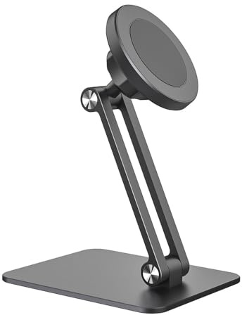 Dohaeris Alloy Aluminum 360° Rotatable Magnetic Suction Cellphone Stand Support Desktop Mobile Phone Holder Brace Compatible with 17mm Ball Head Cell Phone Holder