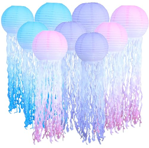 Lanterna Decorativa, 9 Lanterne di Carta per Meduse, Oceano, Paralume a Forma di Sirena, Decorazione per Compleanno e Feste a Tema Oceano