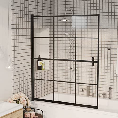IKAYAA Mamparas de Bañera 116 x 140 cm Biombo de Baño Mampara Bañera Abatible de Vidrio Templado Negro#2