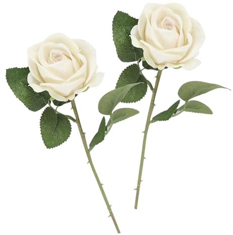 arrderly Weiße künstliche Rosenblumen, künstliche Rosen mit Stiel, künstliche Seidenrosen, einzelner Stiel, realistischer künstlicher Rosenstrauß für Hochzeit, Brautparty, Zuhause, Garten, Dekoration