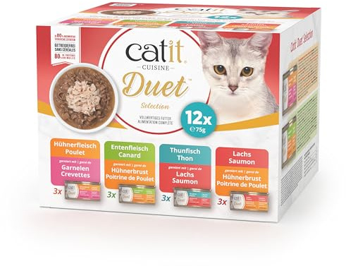 Catit Cuisine Duet, Variety Pack, Grain Free Wet Cat Food for Adult Cats, High Meat Tinned Cat Food in Gravy