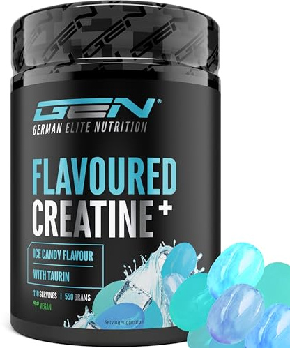 Flavoured Creatine polvere - 550 g - creatina monoidrato + L-taurina - creatina micronizzata aromatizzata - senza zuccheri & ottima solubilità - vegano (Ice Candy)