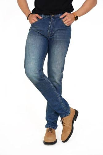 Huxlay Bros Mens Motorcycle Jeans, Aramid Lined Motorbike Stretch Jeans with Knee & Hip Protectors, 30W x 30L Dark Blue