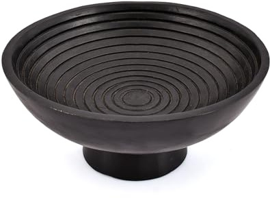 ARAMBH Bol décoratif moderne en bois de manguier noir - Pour cuisine moderne, table à manger, entrée - Bol à fruits minimaliste, bol à pain, décoration d'intérieur (25,4 cm x 25,4 cm x 12,06 cm)