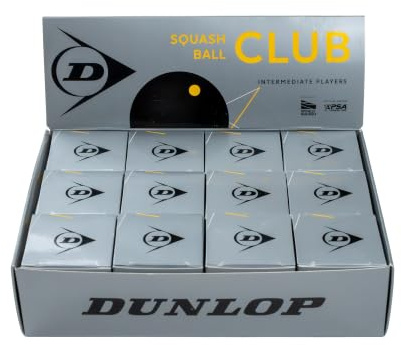 Dunlop Balles de Squash Club, 1 Point Jaune | 10 % de temps de vol en plus vs Pro | Balle de ligue | Rebond constant | Durable pour club et compétition