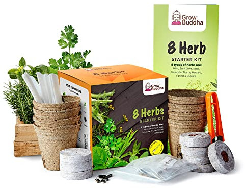 Grow Buddha Grow Your Own Gardening 8 Herbs Kit – Easily Grow Your own Plants with Our Complete Beginner Friendly Seeds Starter Kit – Unique Gift Idea (8 Herbs Kit)
