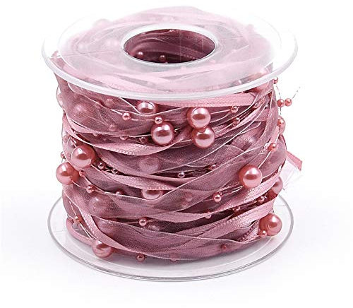 ANCLLO Chiffonband mit künstlichen Perlen, Rosa