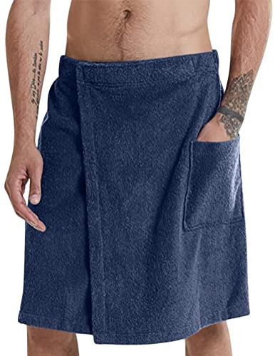 Oanviso Toallas de Baño para Hombres Falda de Toalla de Baño con Cierre de Pull-On Toalla de Baño Toalla de Sauna Falda de Toalla de Baño de Franela con Bolsillos y Banda Elástica A Azul Marino L